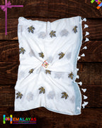 White Mul Cotton Saree with Big Leaf Embroidery