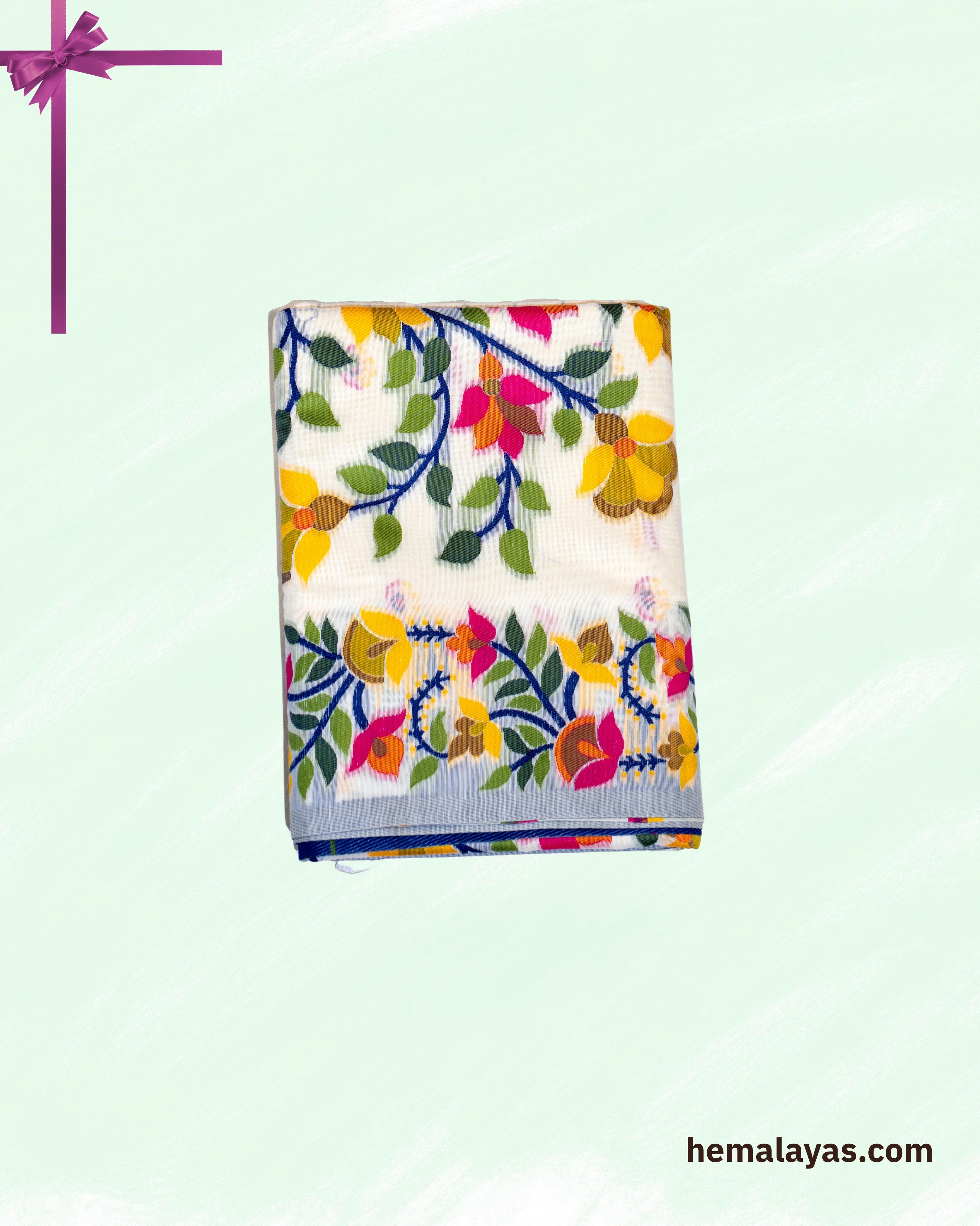 White Handloom Cotton Silk Flower Jamdani Saree