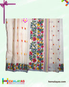 White Handloom Cotton Silk Flower Jamdani Saree