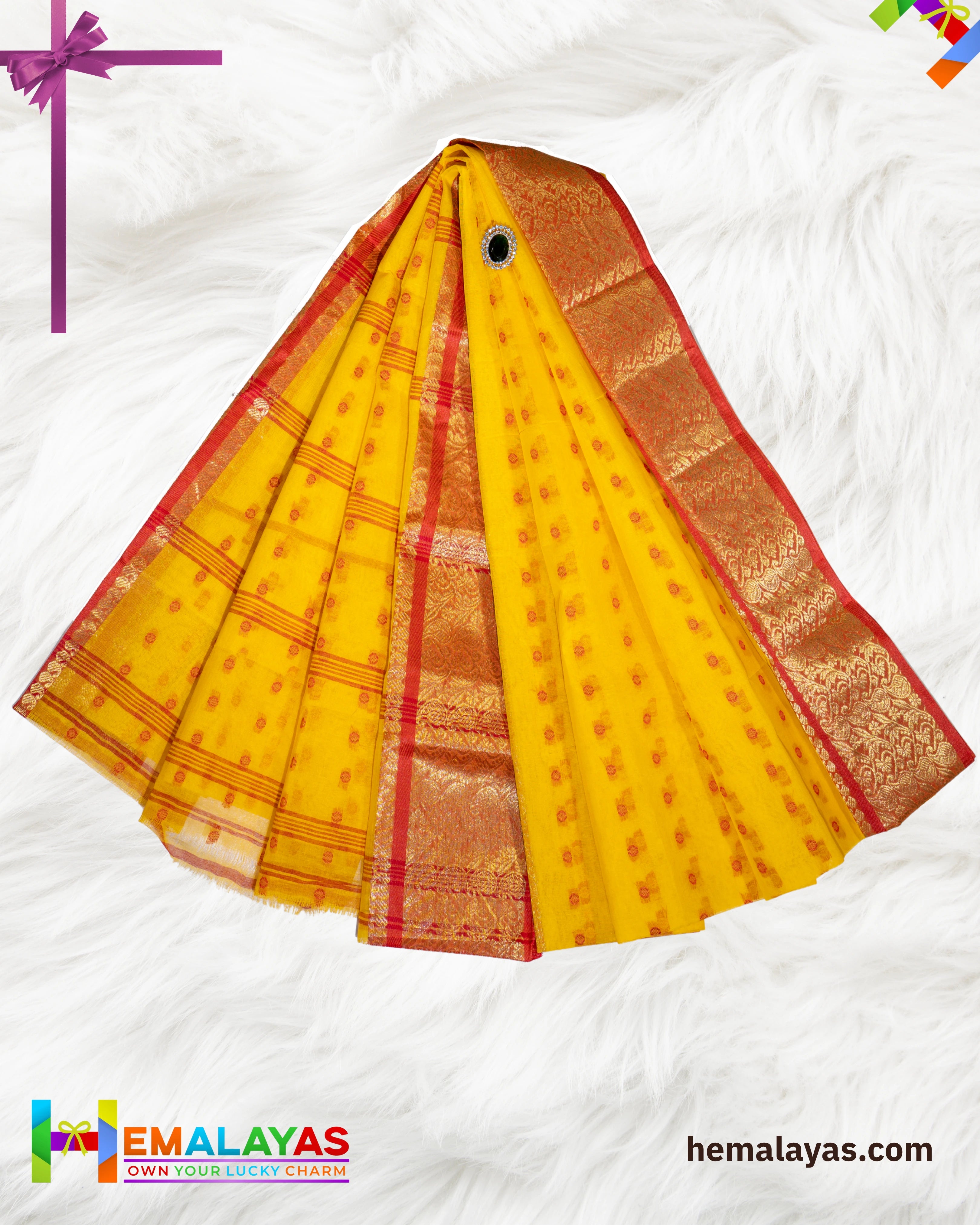 Yellow Traditional Bengal Cotton Tant Saree with Zari Border