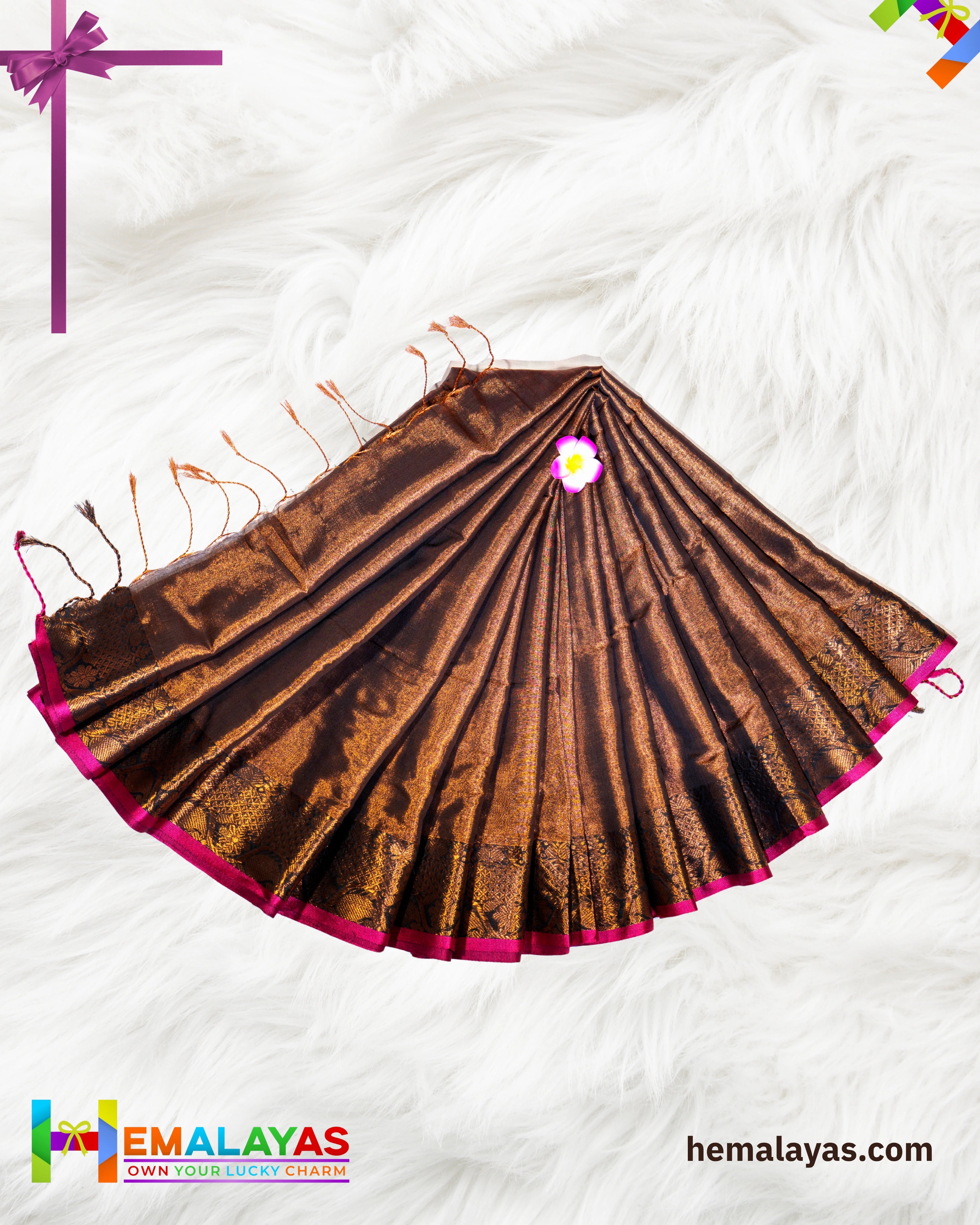 Coffee Brown Tissue Saree with Pink Border