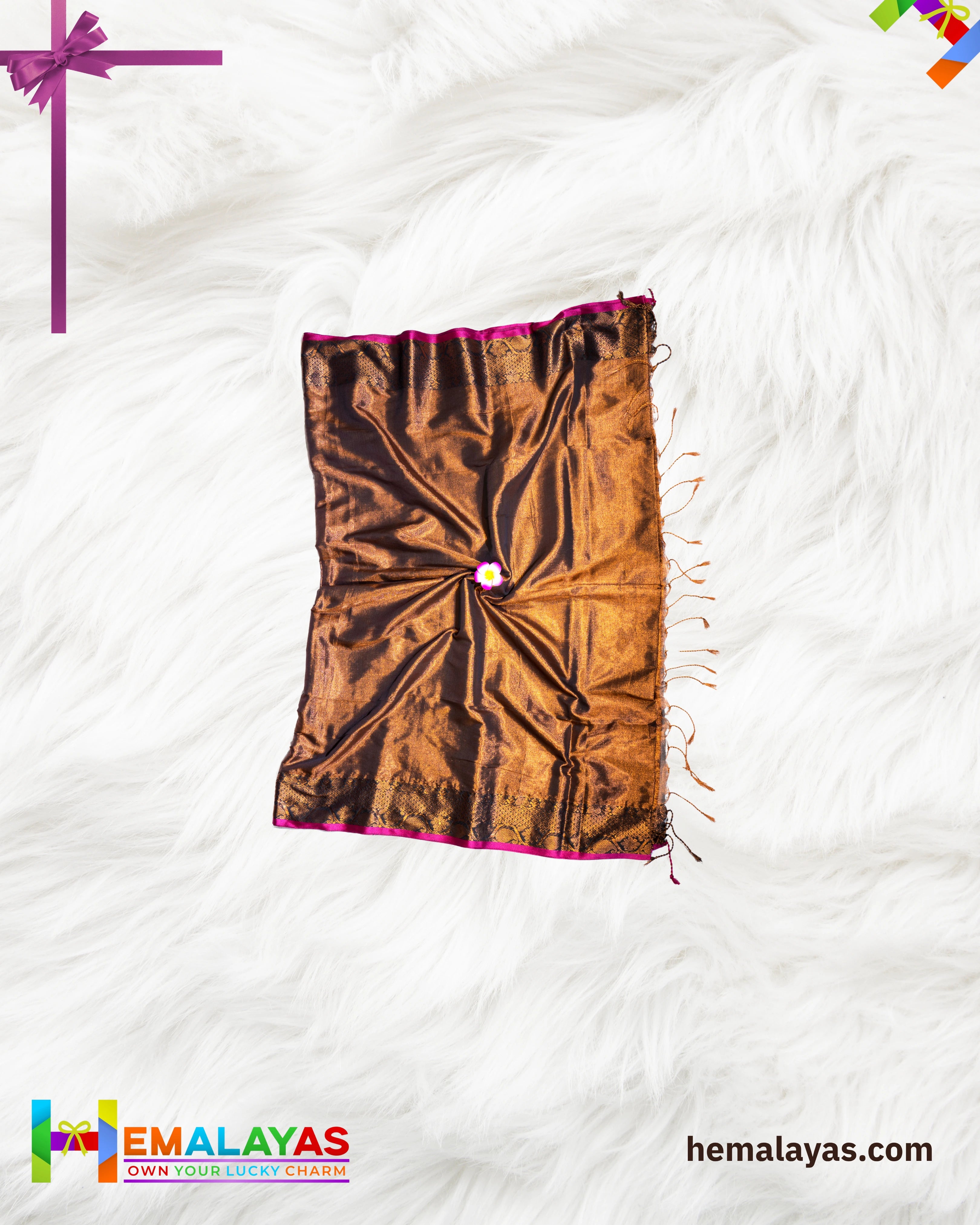 Coffee Brown Tissue Saree with Pink Border
