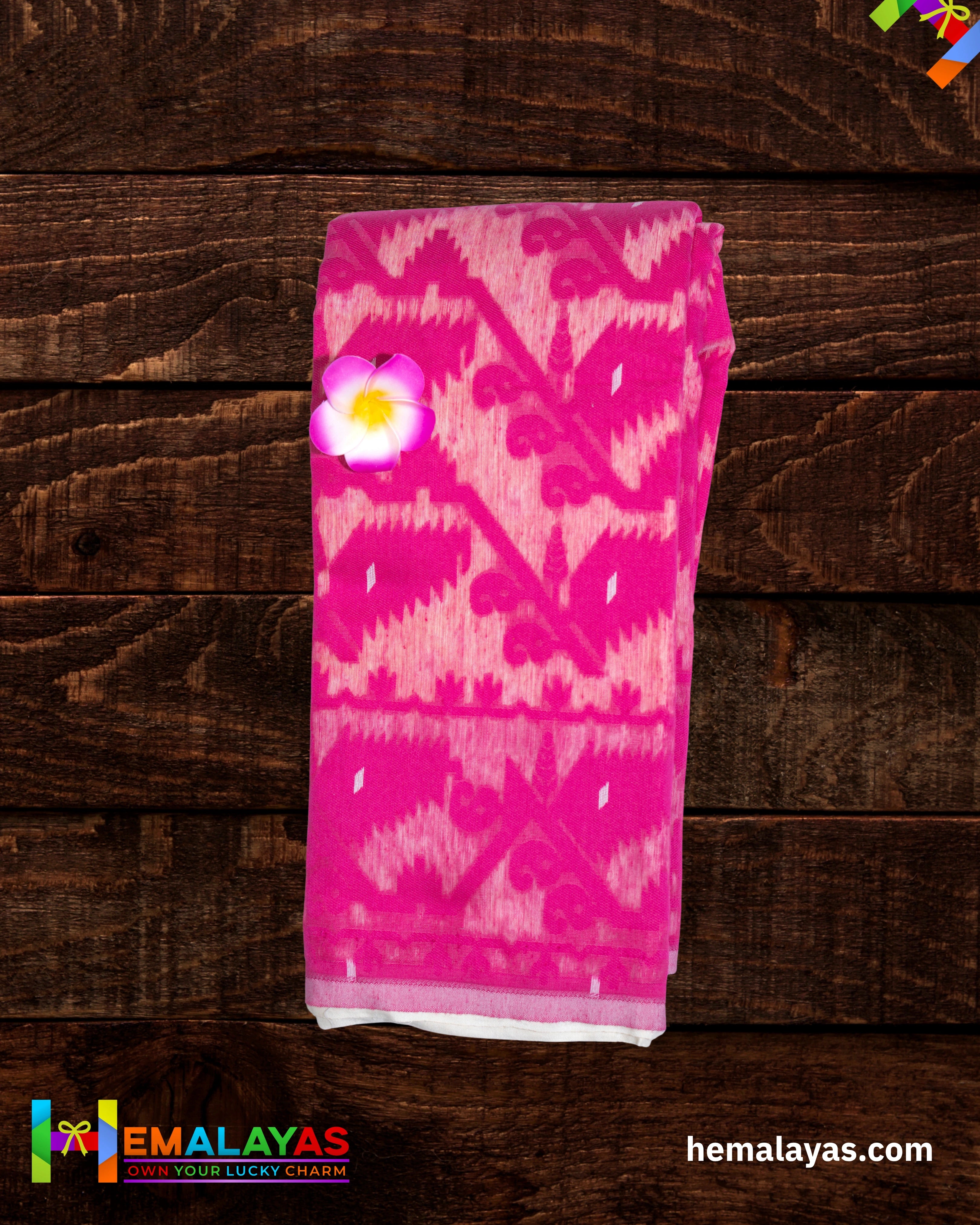 White Dhakai Jamdani Saree with Pink Minakari Border