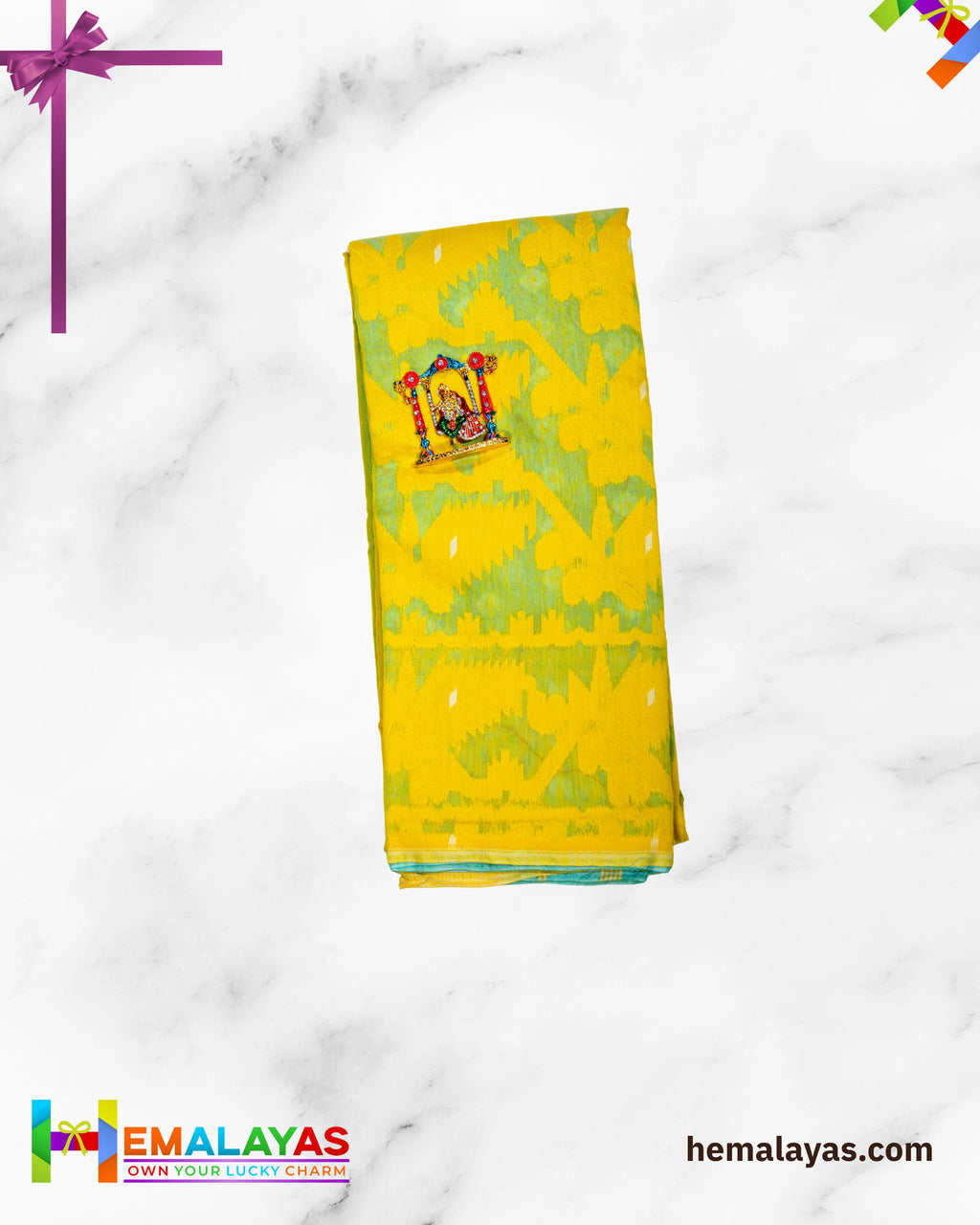 Sea Green Dhakai Jamdani Saree with Yellow Minakari Border