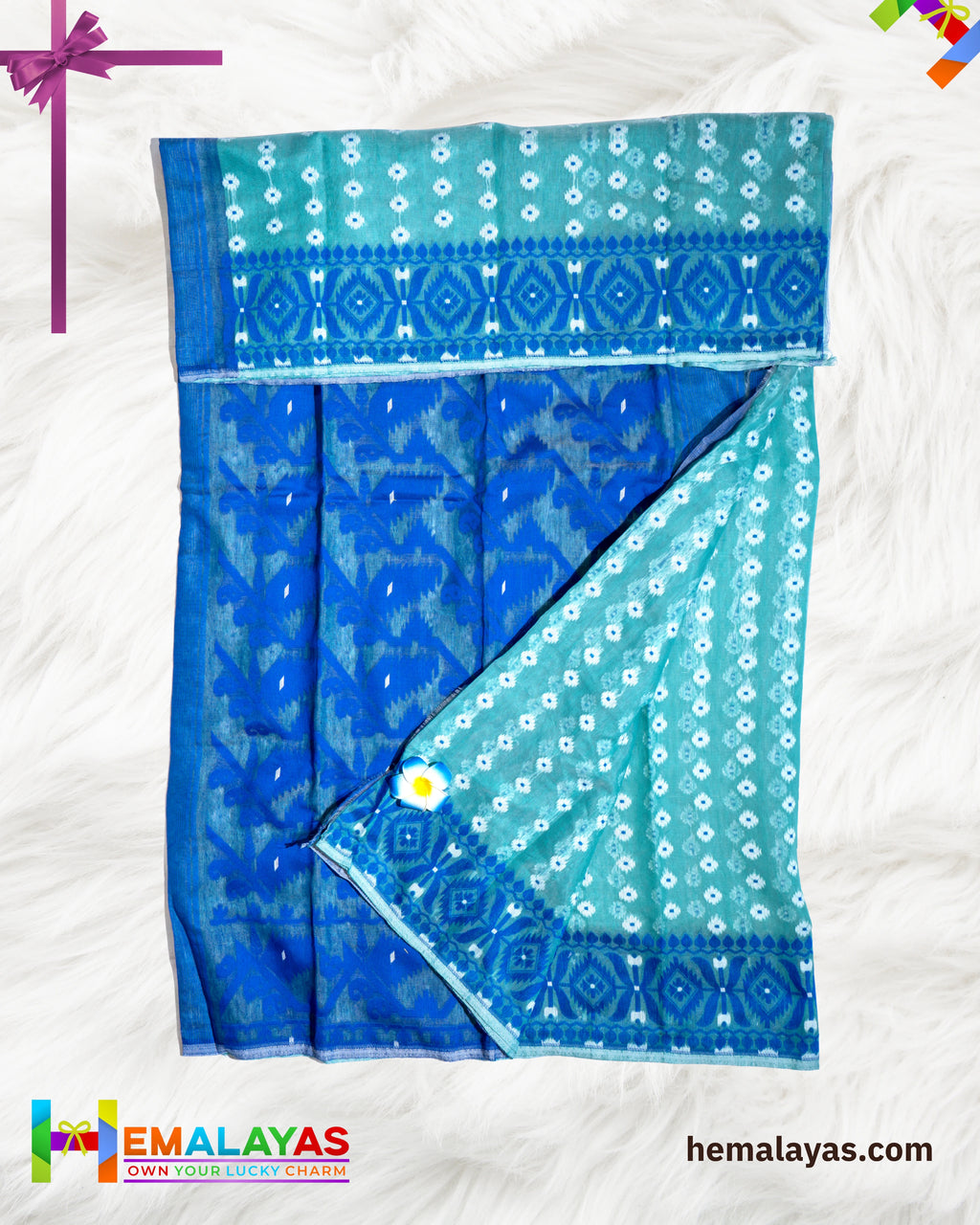Aqua Green Dhakai Jamdani Saree with Indigo Minakari Border