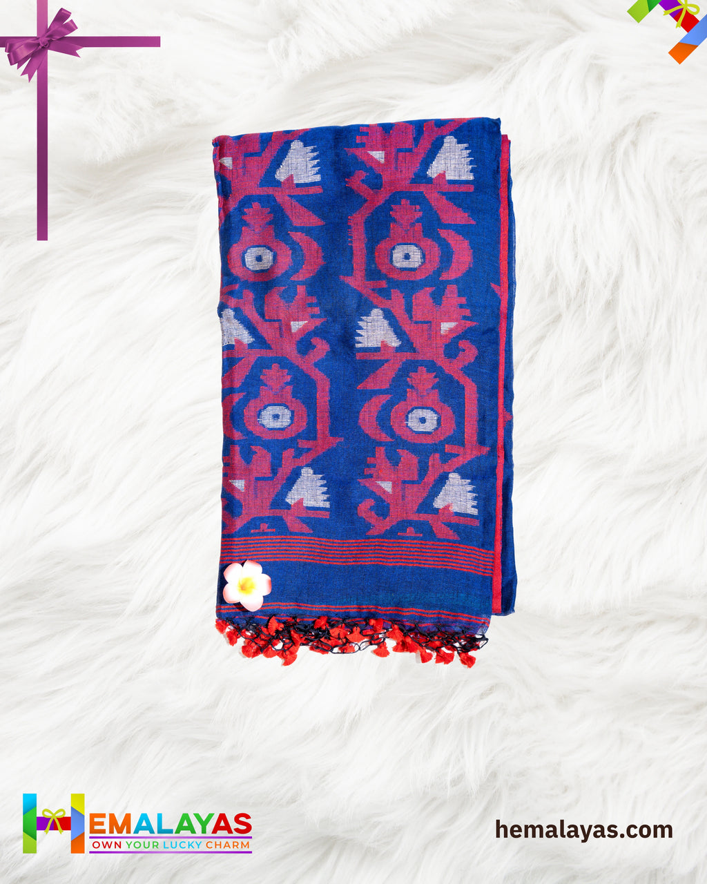 Navy Blue Pure Linen Tant Banarasi Saree with Red Border