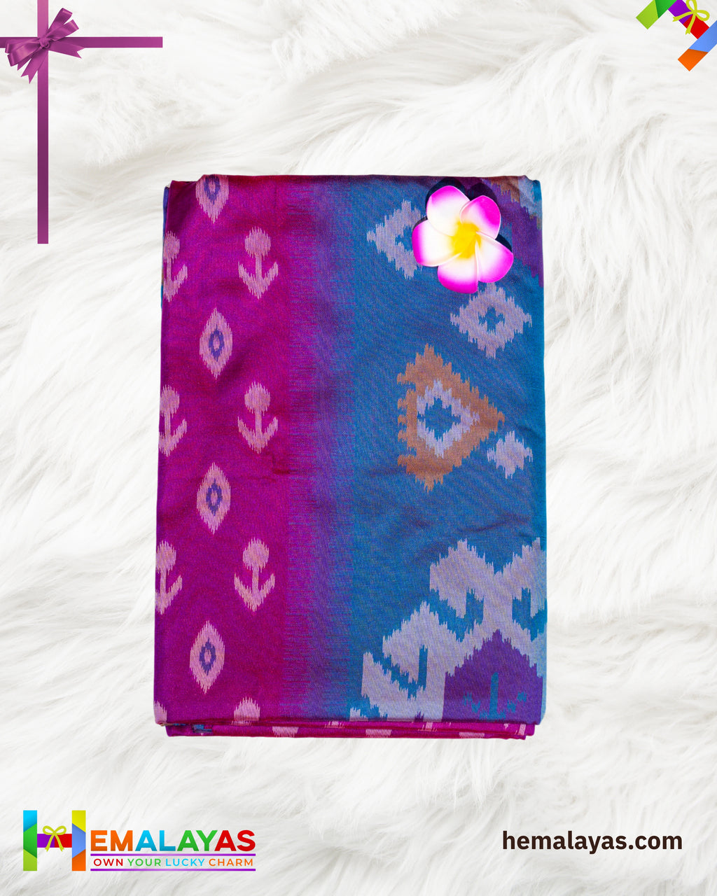 Pink Ikat Pochampally Silk Saree with Anandha Blue Woven Border