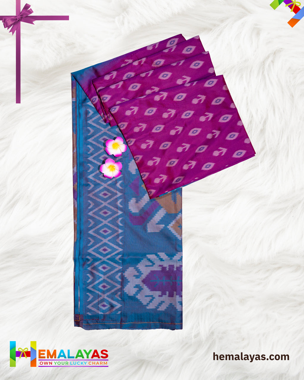 Pink Ikat Pochampally Silk Saree with Anandha Blue Woven Border