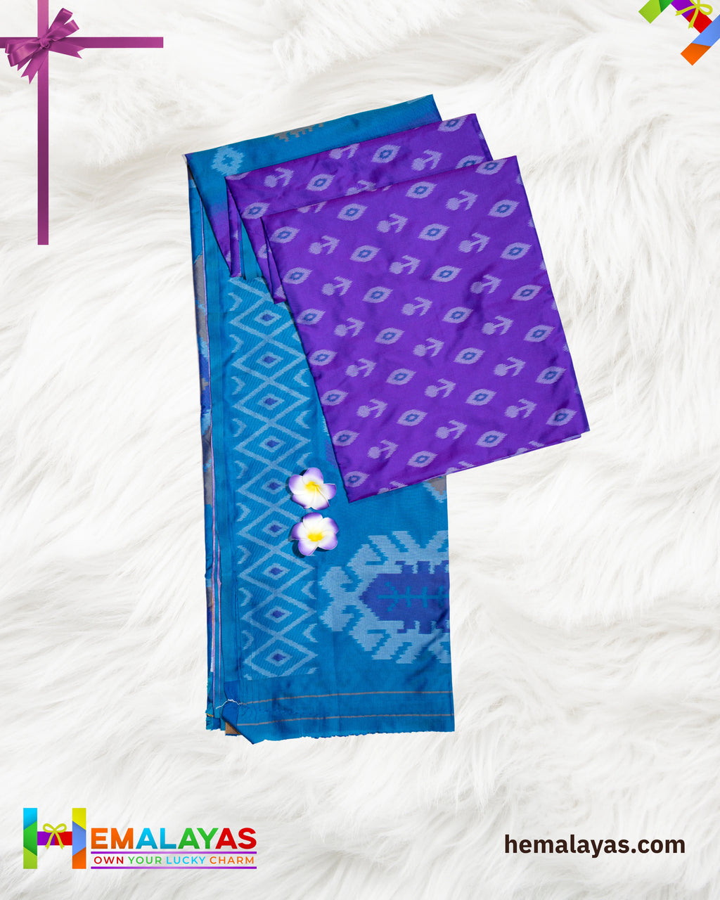 Purple Ikat Pochampally Silk Saree with Teal Woven Border