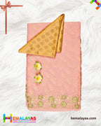 Pastel Pink Banaras Kora Organza Embroidery Saree