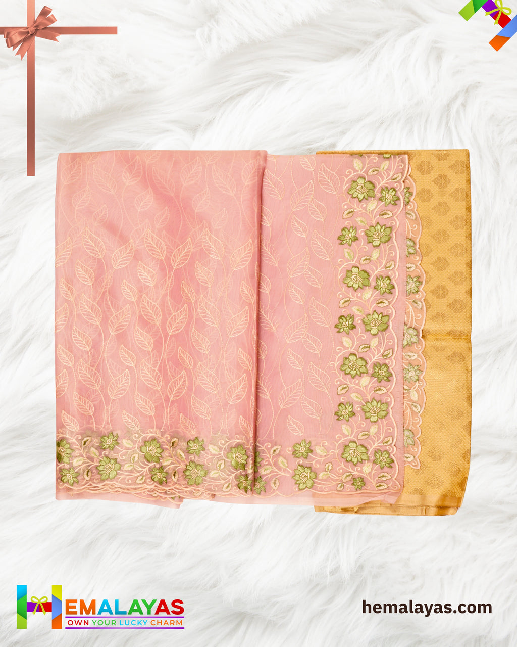 Pastel Pink Banaras Kora Organza Embroidery Saree