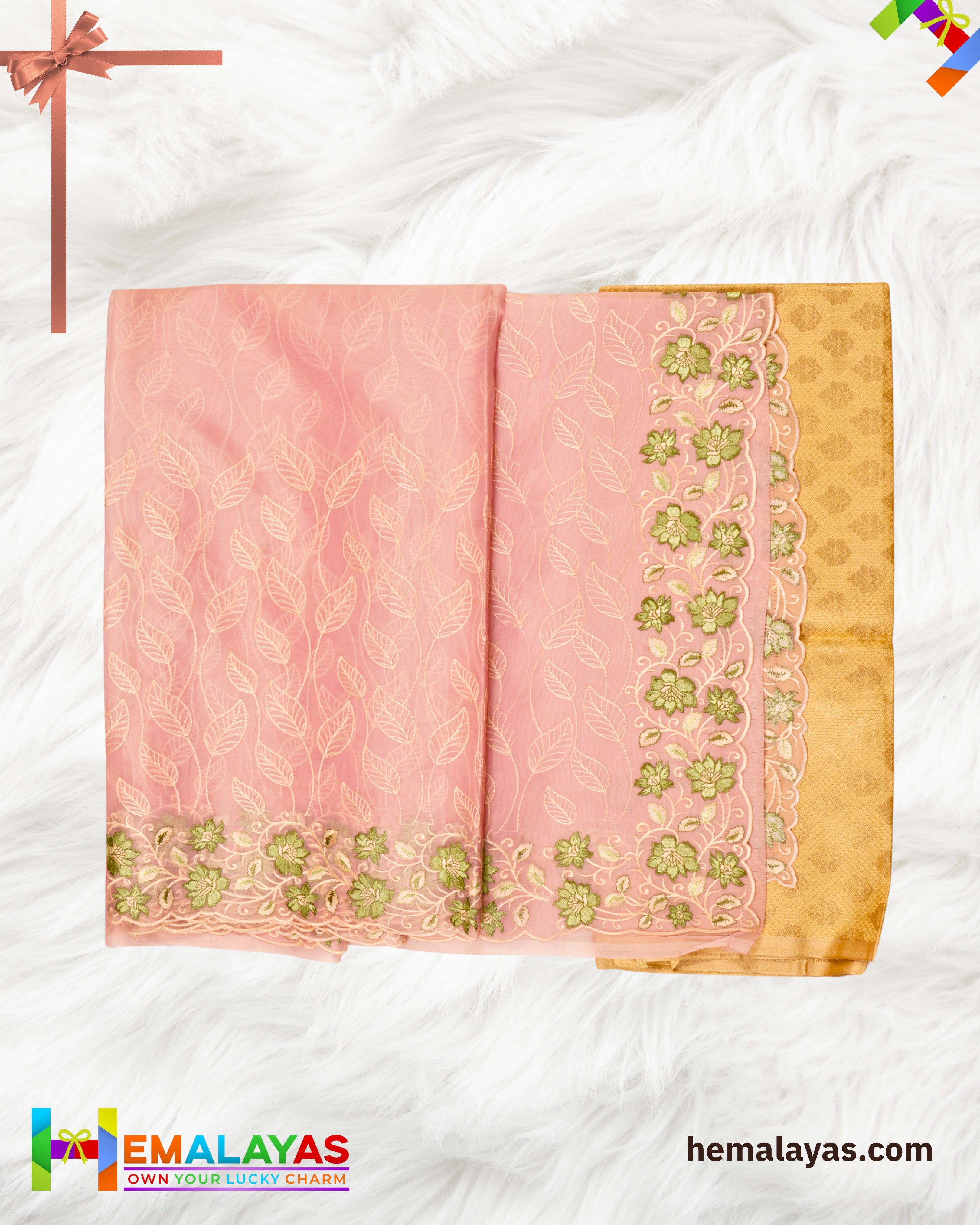 Pastel Pink Banaras Kora Organza Embroidery Saree