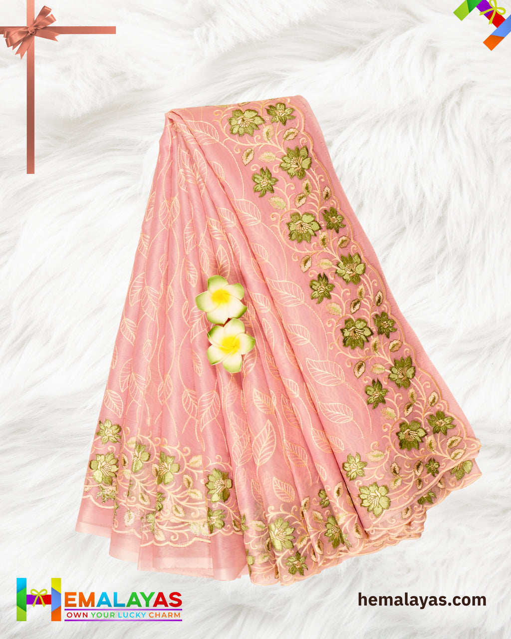 Pastel Pink Banaras Kora Organza Embroidery Saree