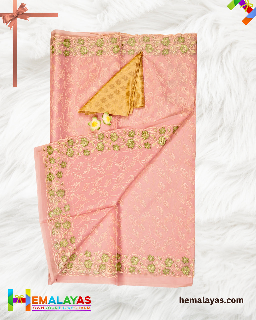Pastel Pink Banaras Kora Organza Embroidery Saree