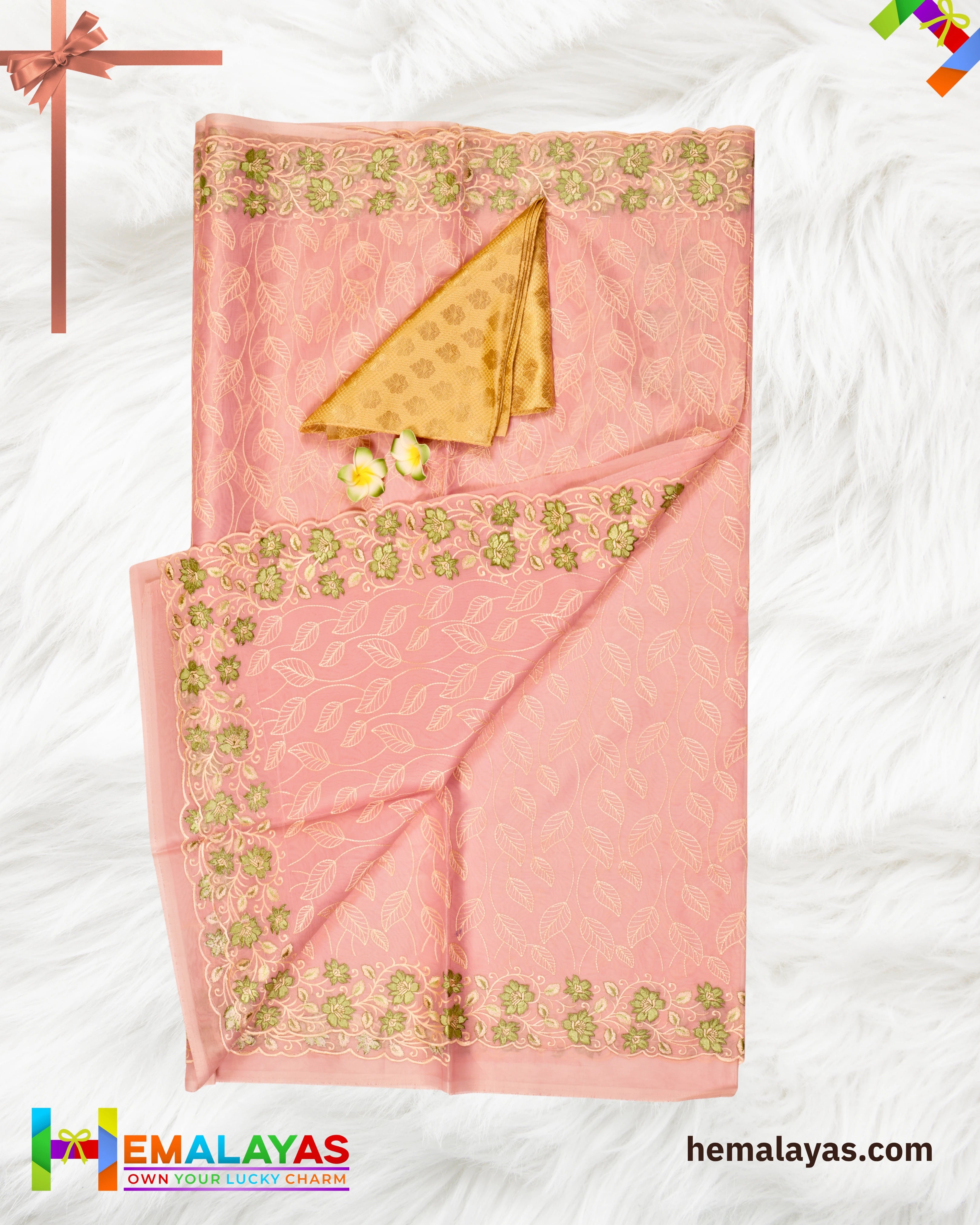 Pastel Pink Banaras Kora Organza Embroidery Saree
