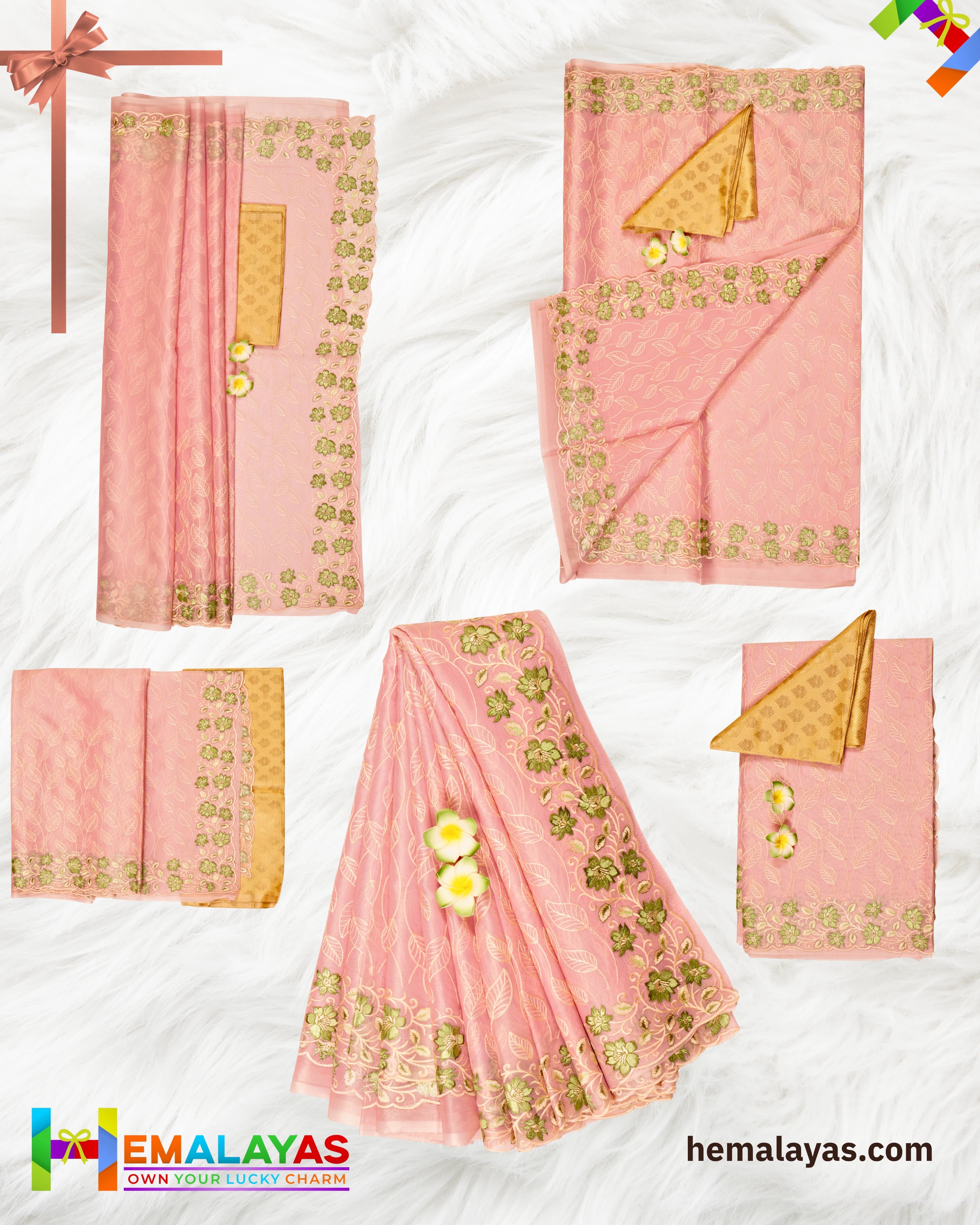 Pastel Pink Banaras Kora Organza Embroidery Saree
