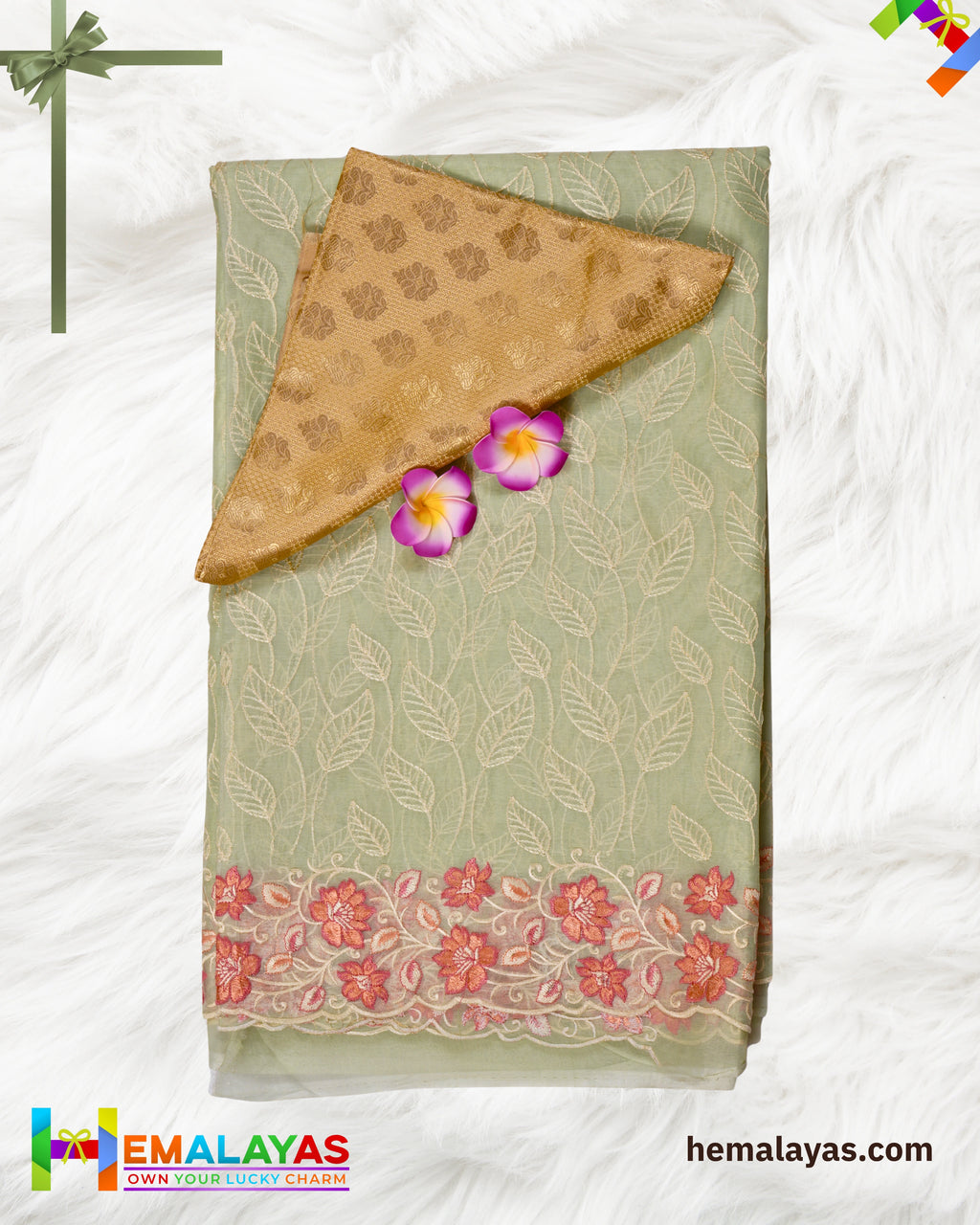 Pastel Green Banaras Kora Organza Embroidery Saree