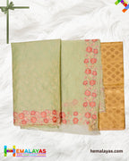 Pastel Green Banaras Kora Organza Embroidery Saree