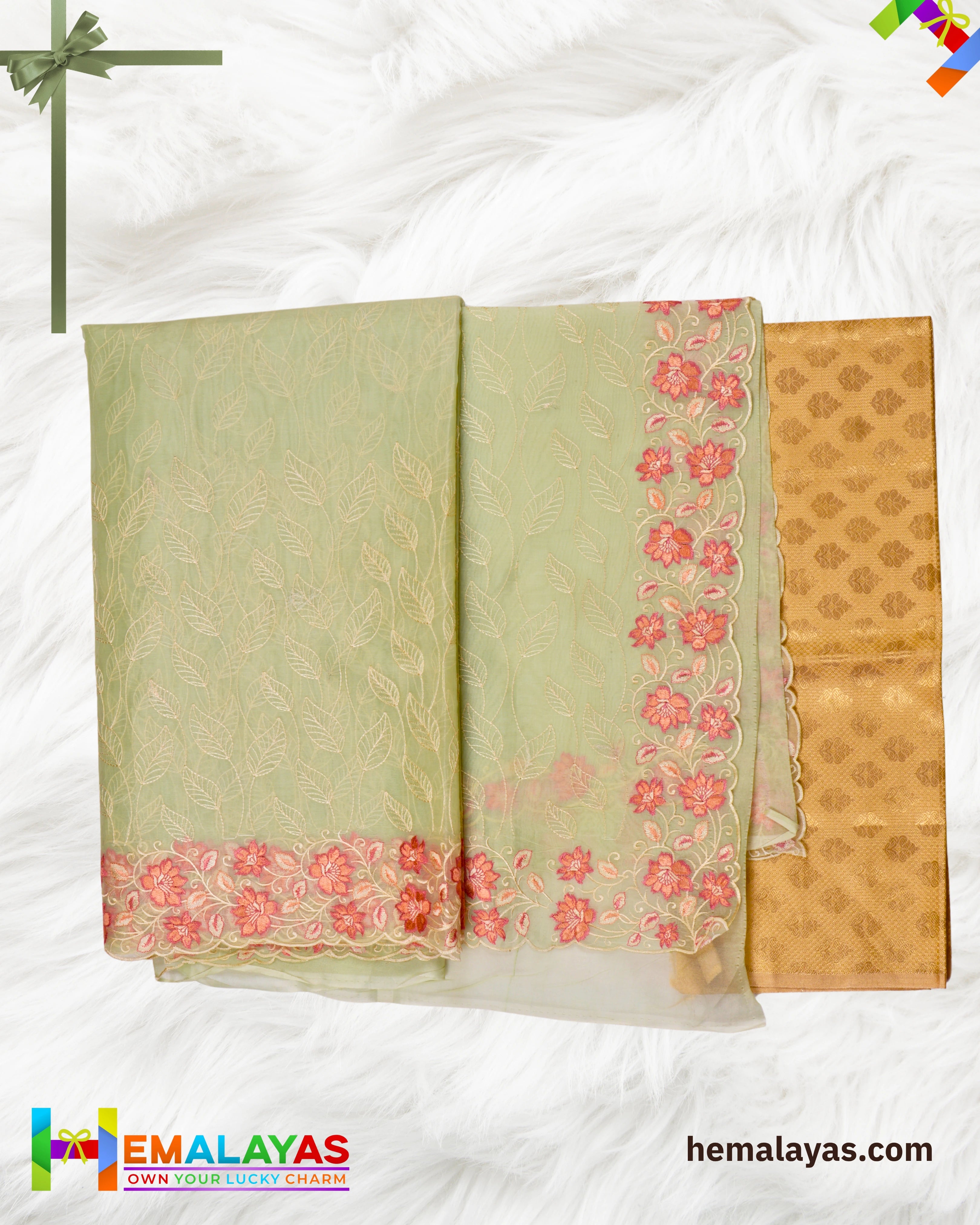 Pastel Green Banaras Kora Organza Embroidery Saree