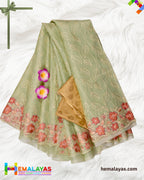 Pastel Green Banaras Kora Organza Embroidery Saree