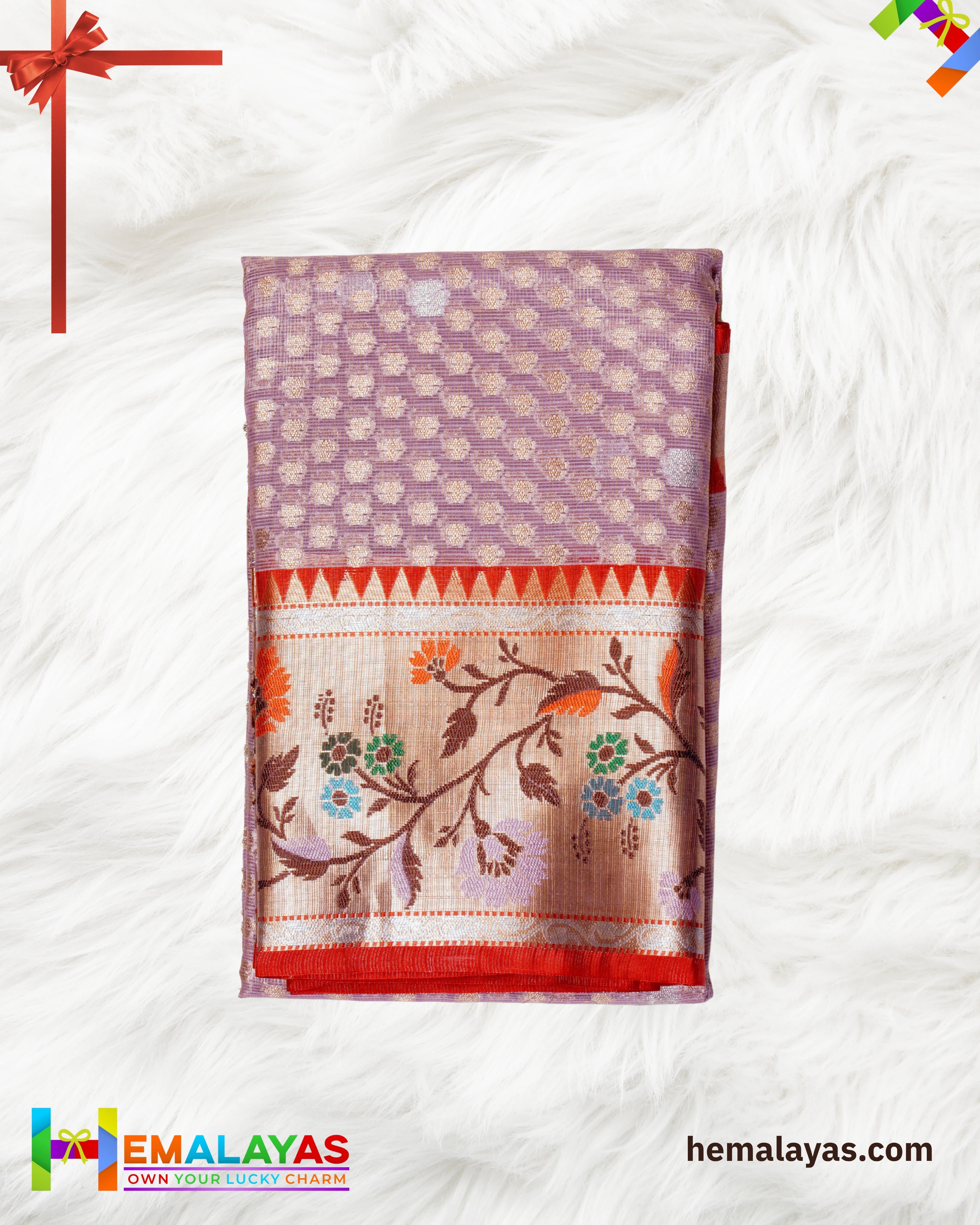 Lavender Banarasi Tissue Kota Saree with Paithani Border