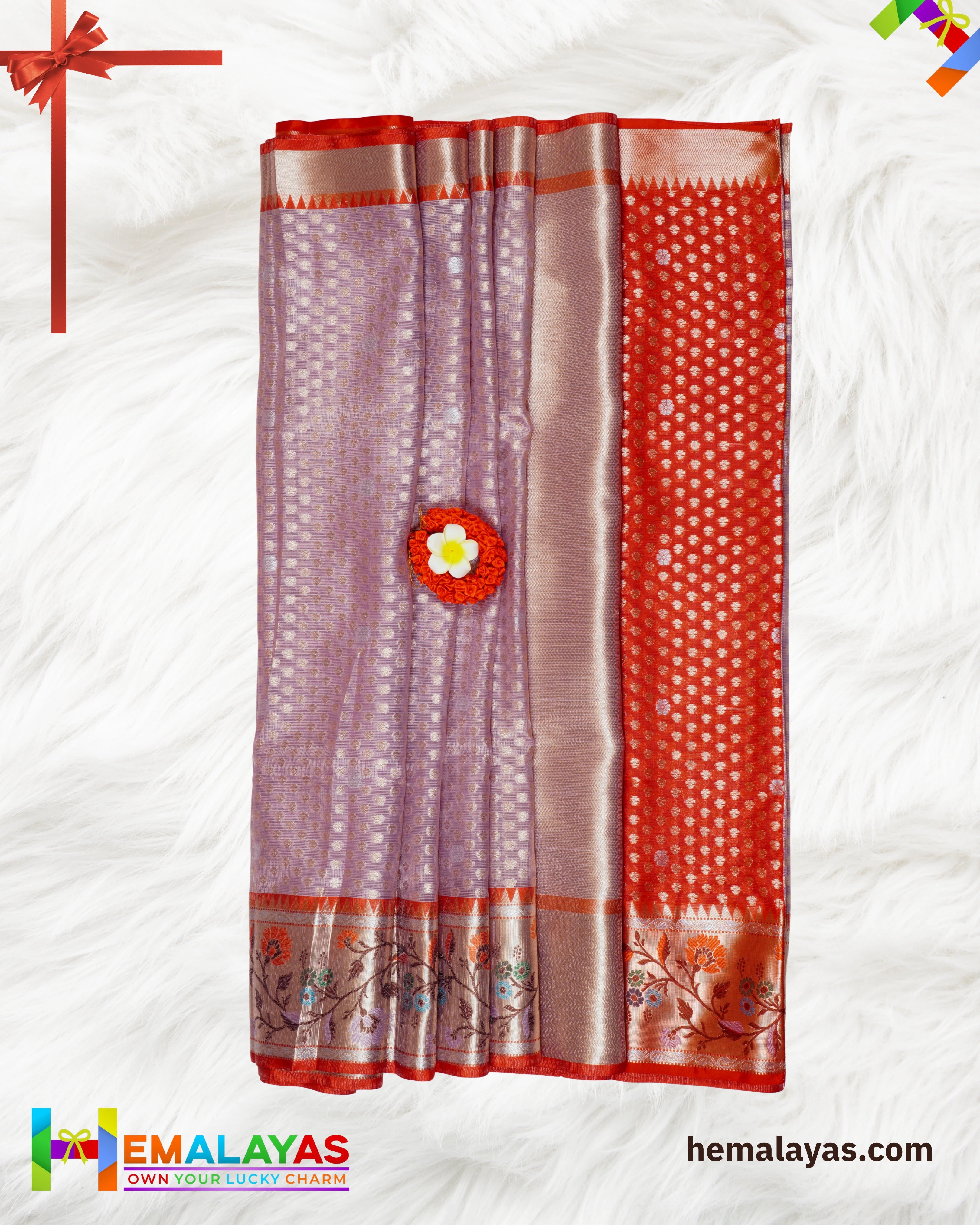 Lavender Banarasi Tissue Kota Saree with Paithani Border