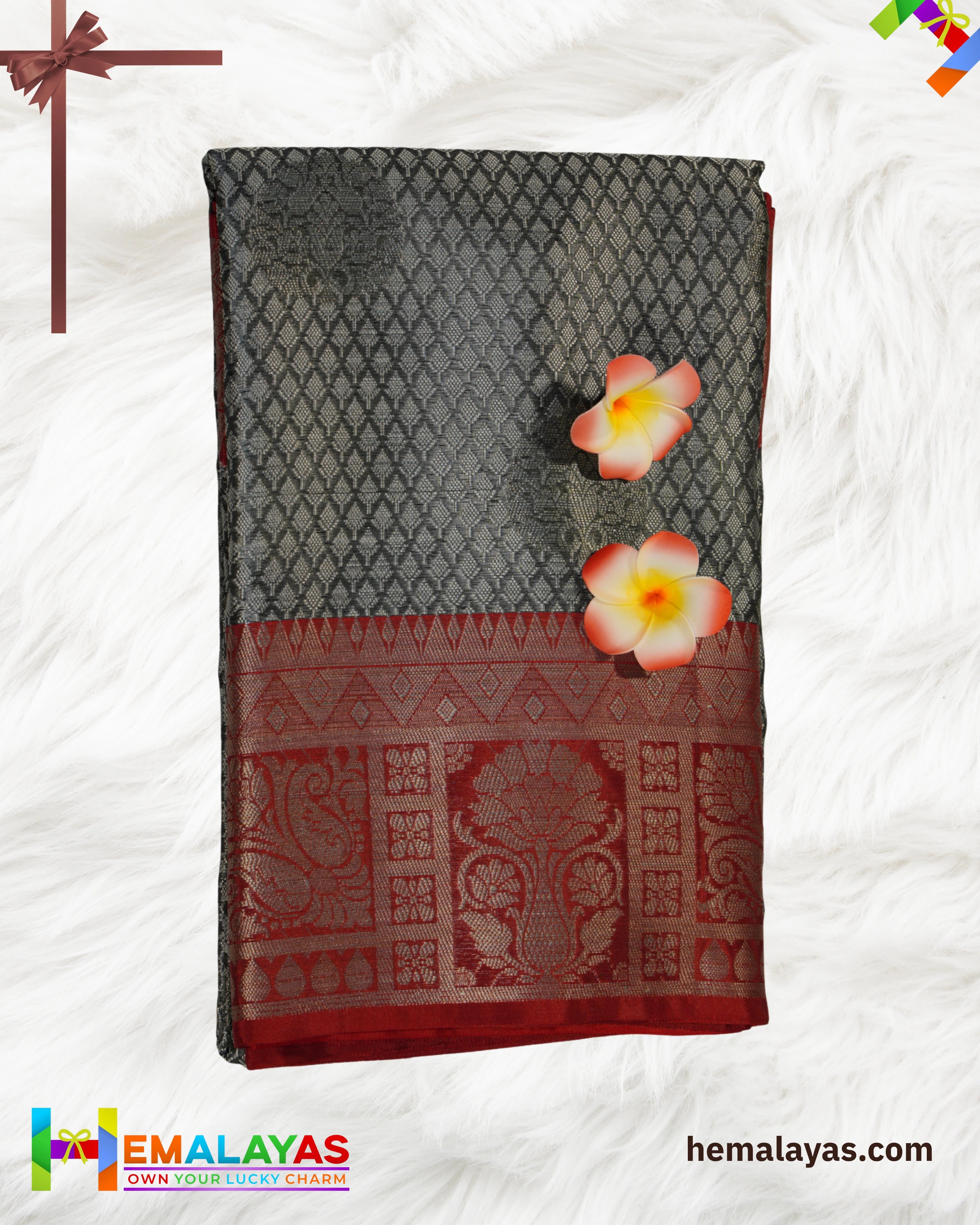 Grey Banaras Kora Muslin Zari Butta Woven Saree