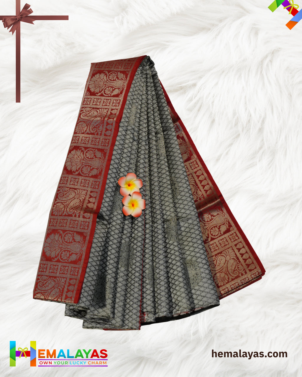 Grey Banaras Kora Muslin Zari Butta Woven Saree