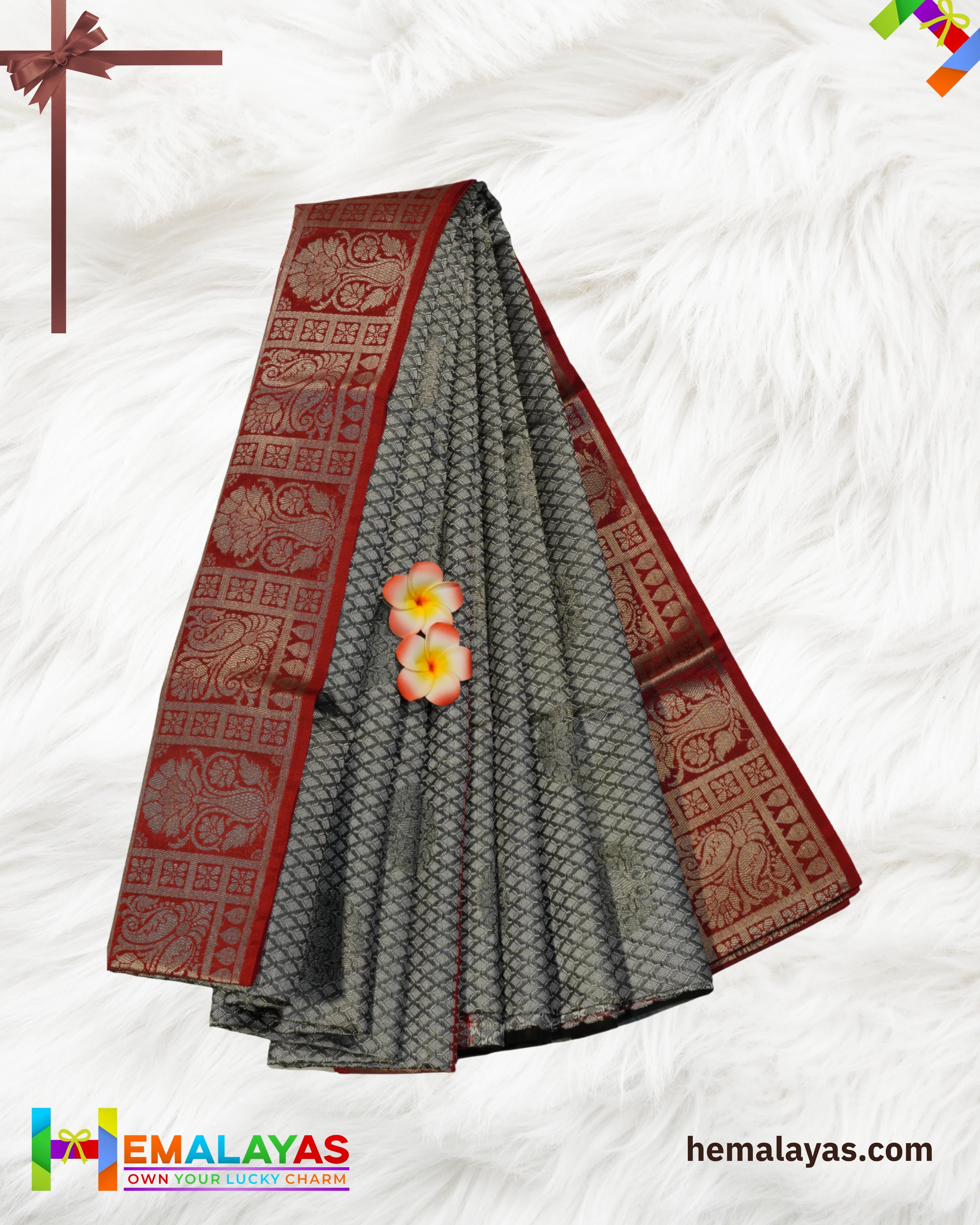 Grey Banaras Kora Muslin Zari Butta Woven Saree