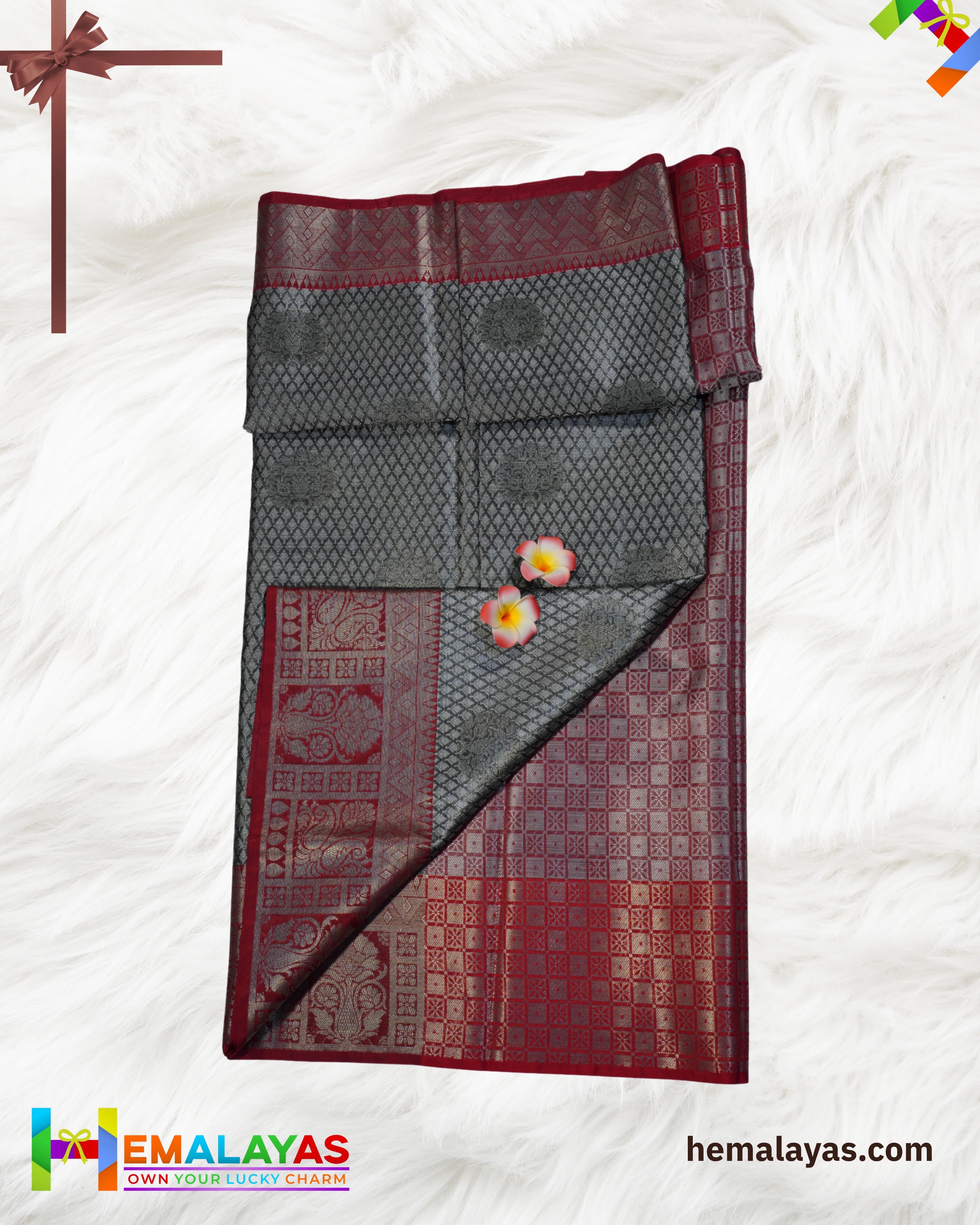 Grey Banaras Kora Muslin Zari Butta Woven Saree