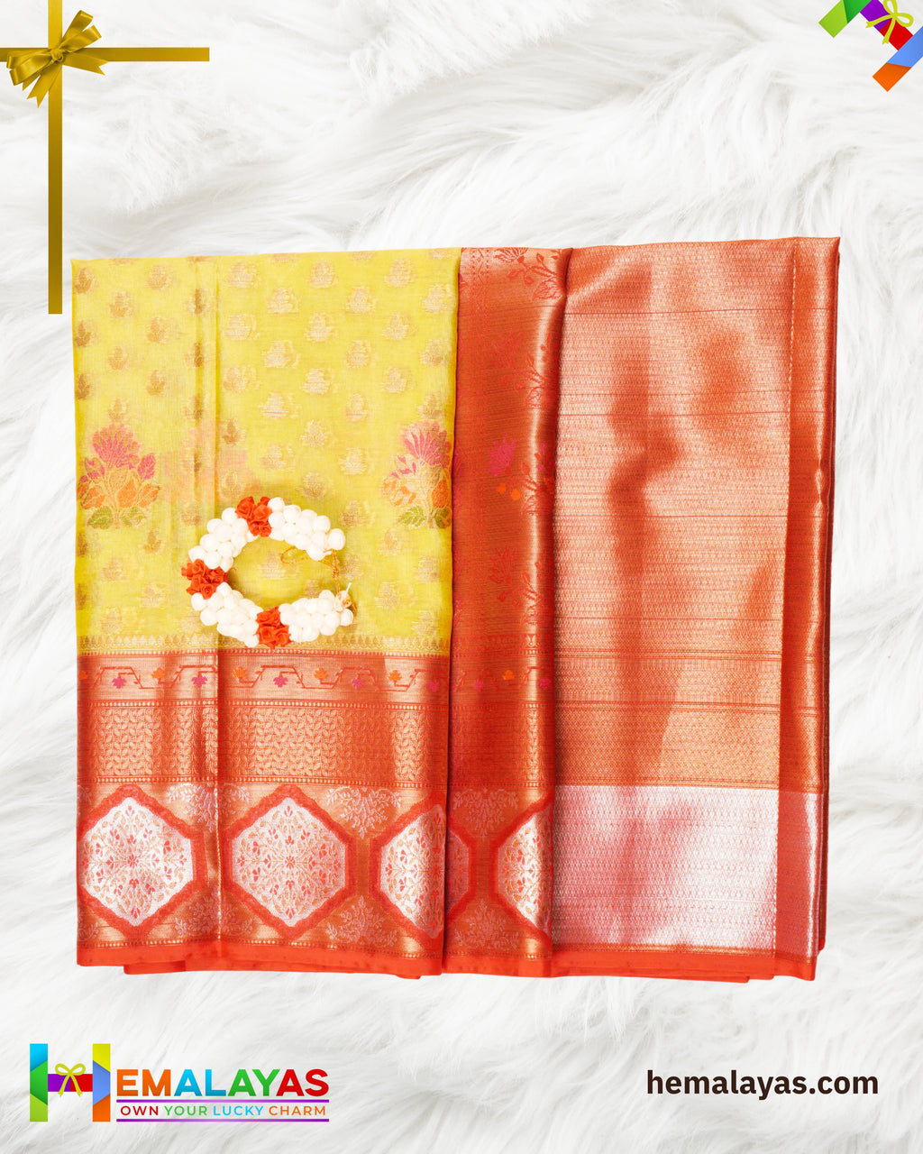 Lime Yellow Banaras Tissue Kota Saree with Paithani Border