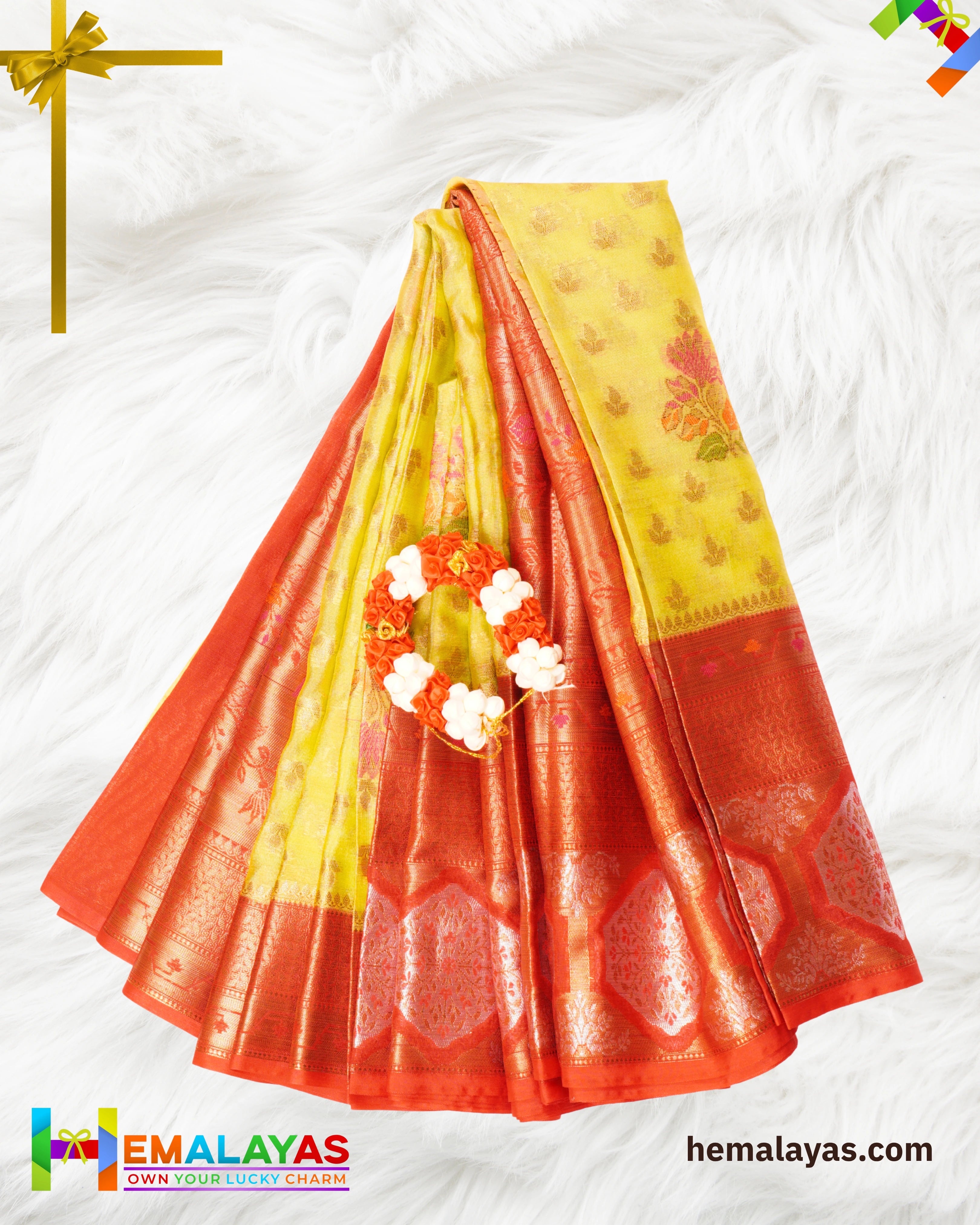 Lime Yellow Banaras Tissue Kota Saree with Paithani Border