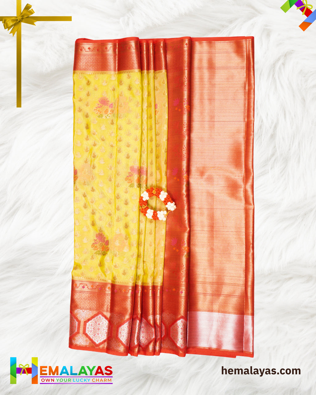 Lime Yellow Banaras Tissue Kota Saree with Paithani Border