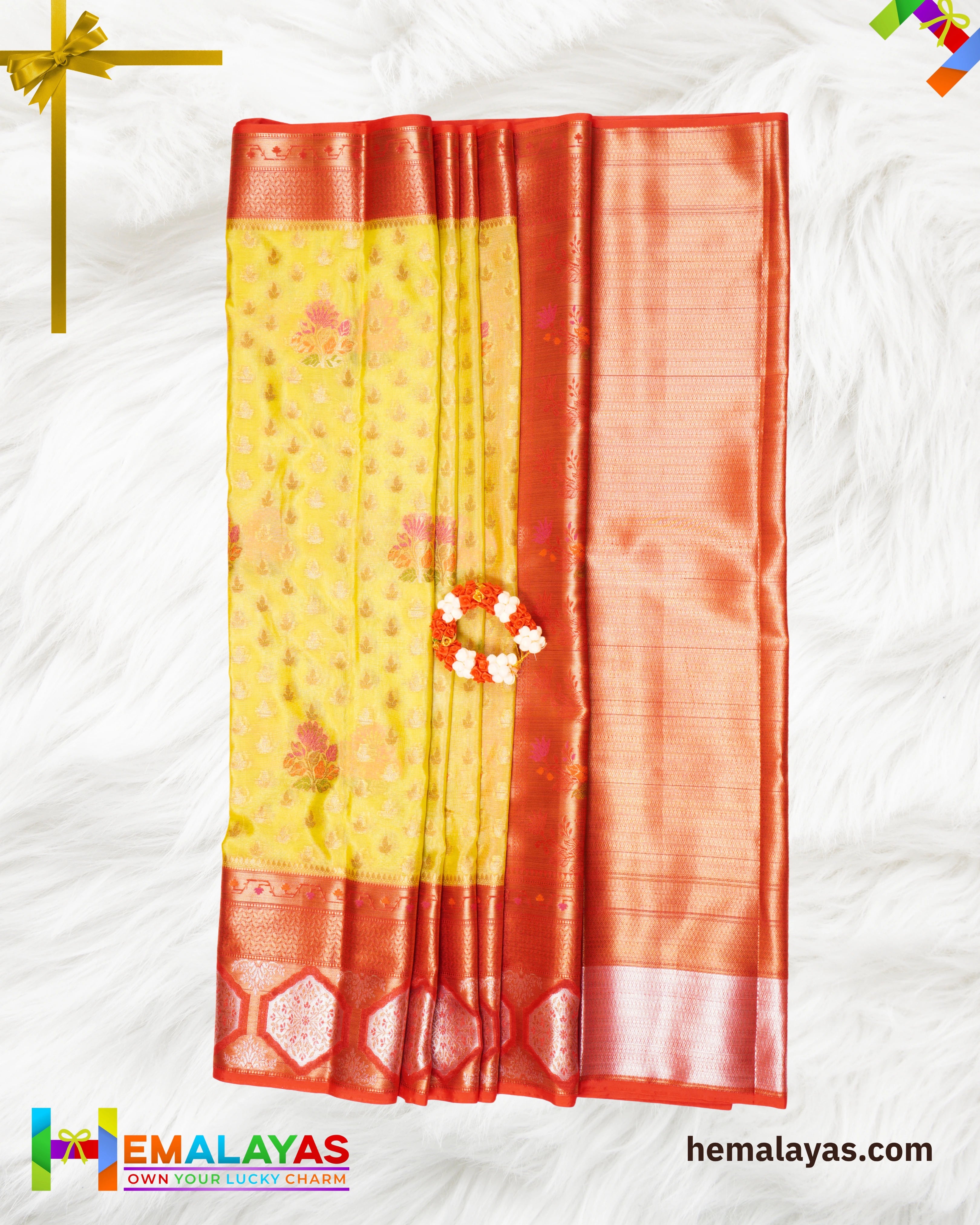 Lime Yellow Banaras Tissue Kota Saree with Paithani Border