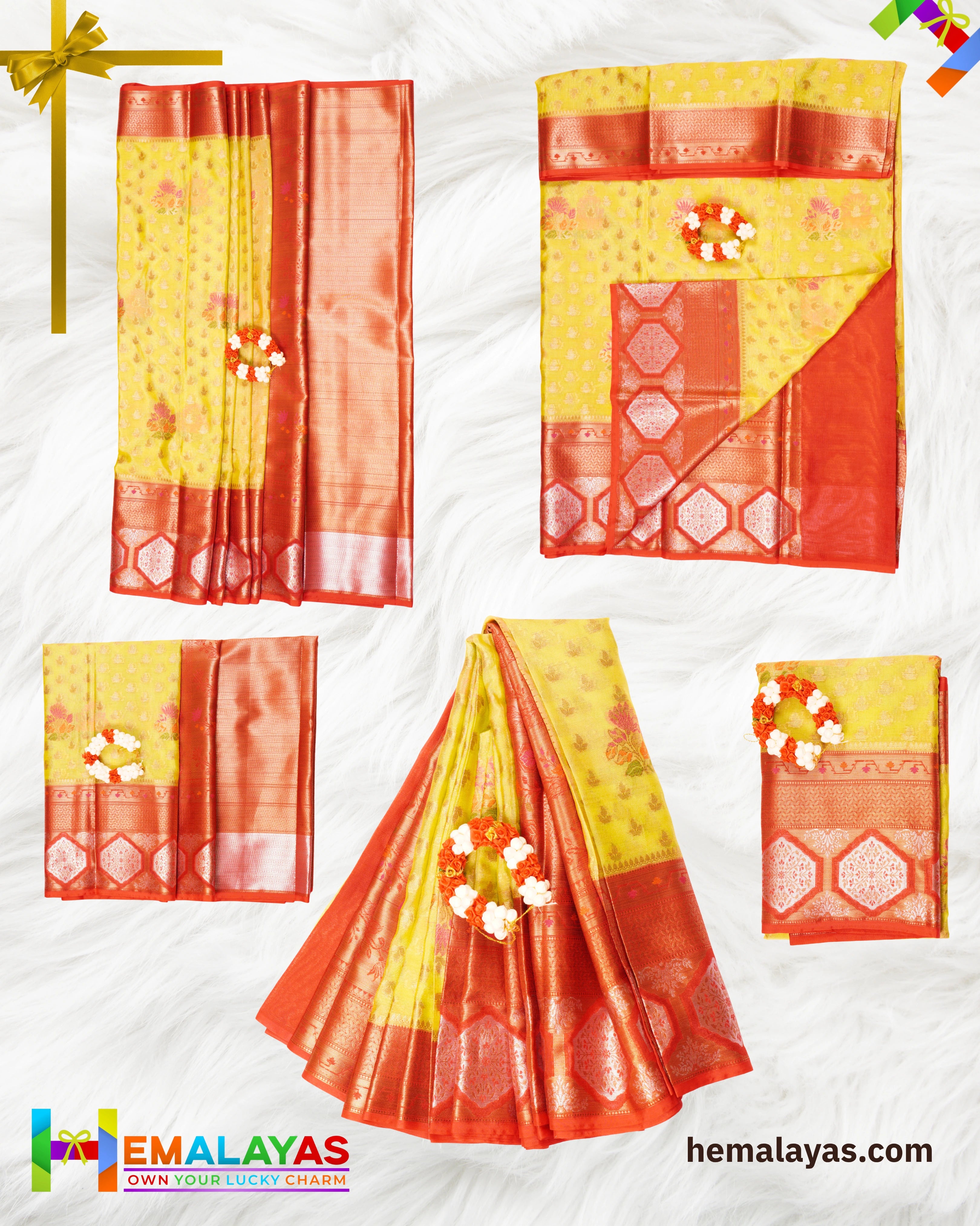 Lime Yellow Banaras Tissue Kota Saree with Paithani Border