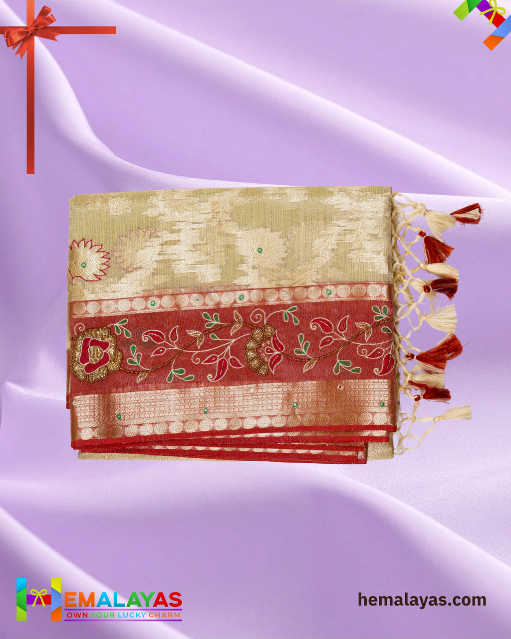 Ivory Gold & Dusty Rose Embroidered Saree – Elegant Festive Grace