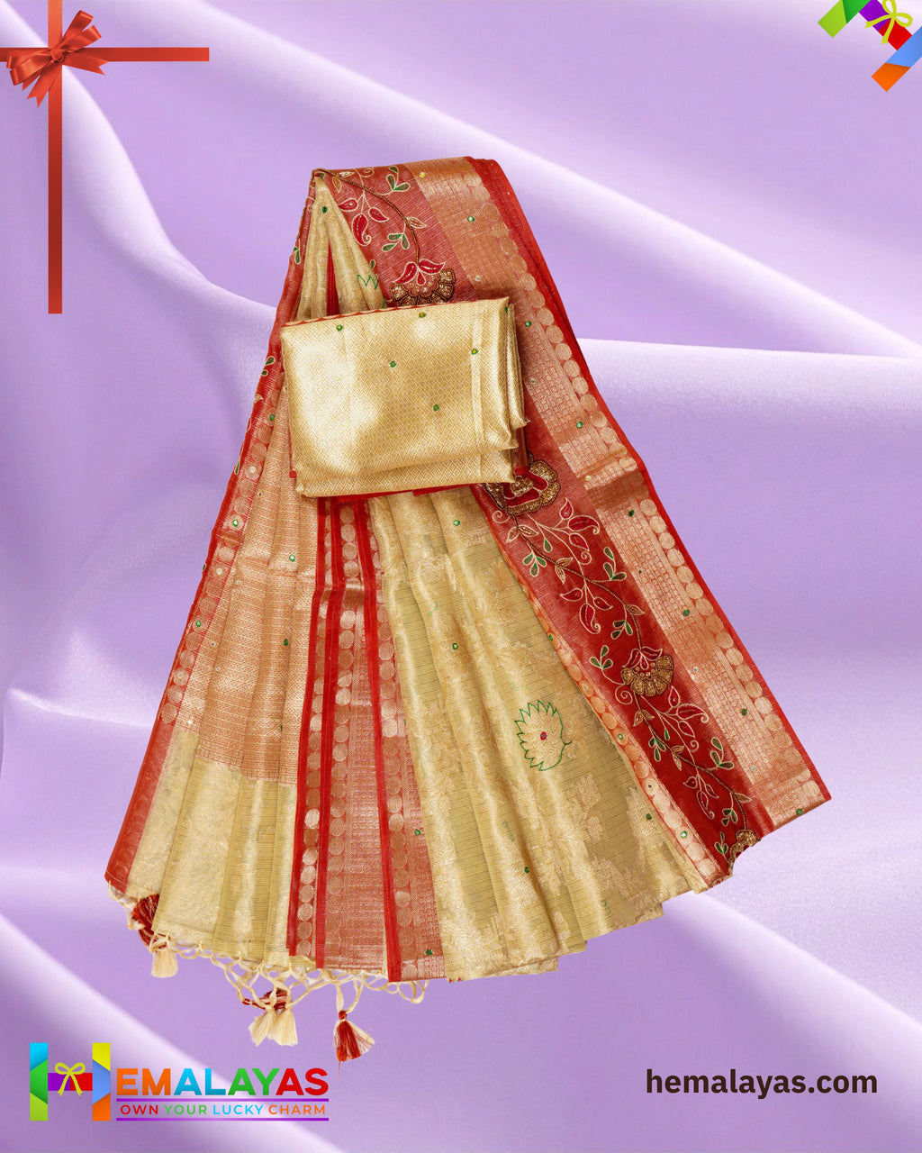 Ivory Gold & Dusty Rose Embroidered Saree – Elegant Festive Grace
