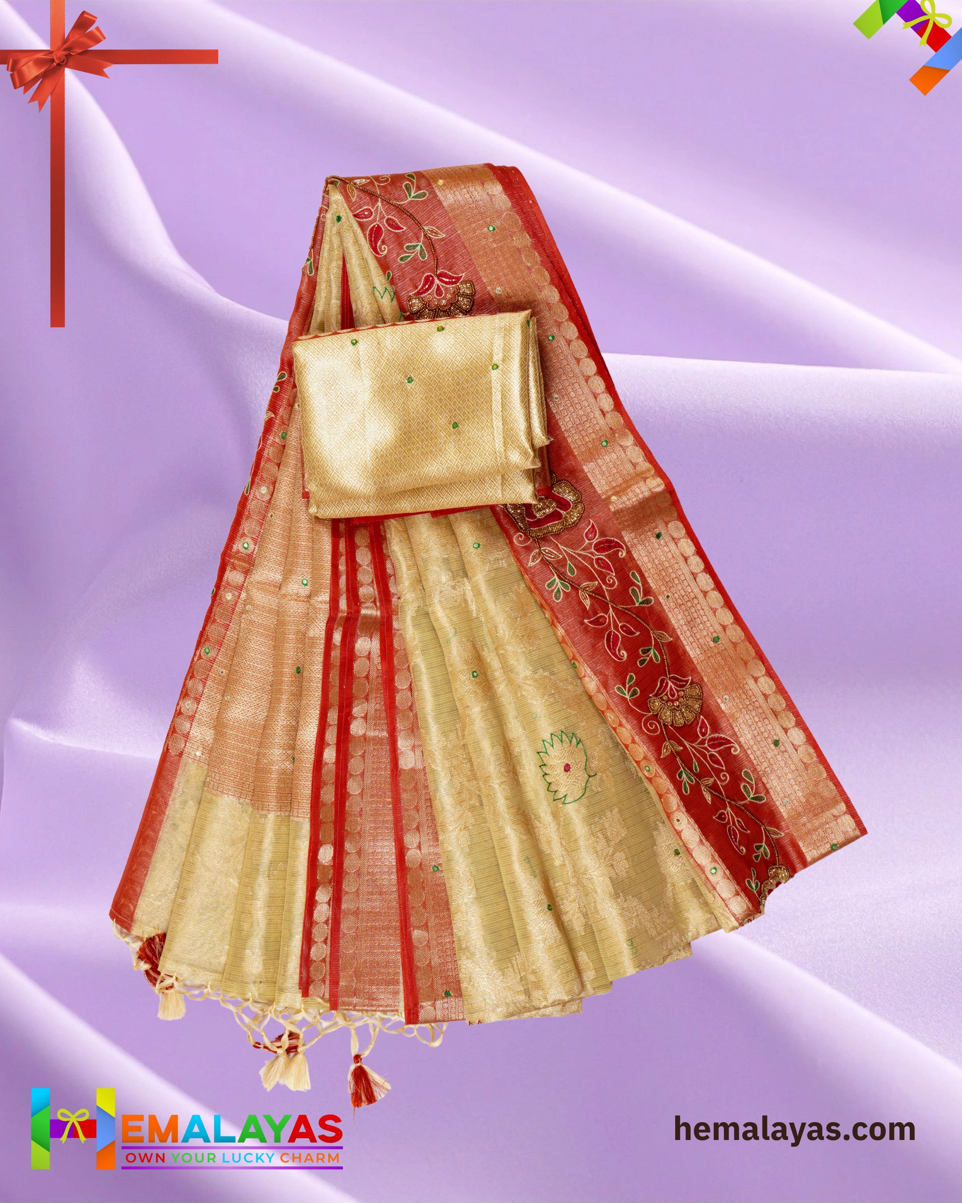 Ivory Gold & Dusty Rose Embroidered Saree – Elegant Festive Grace