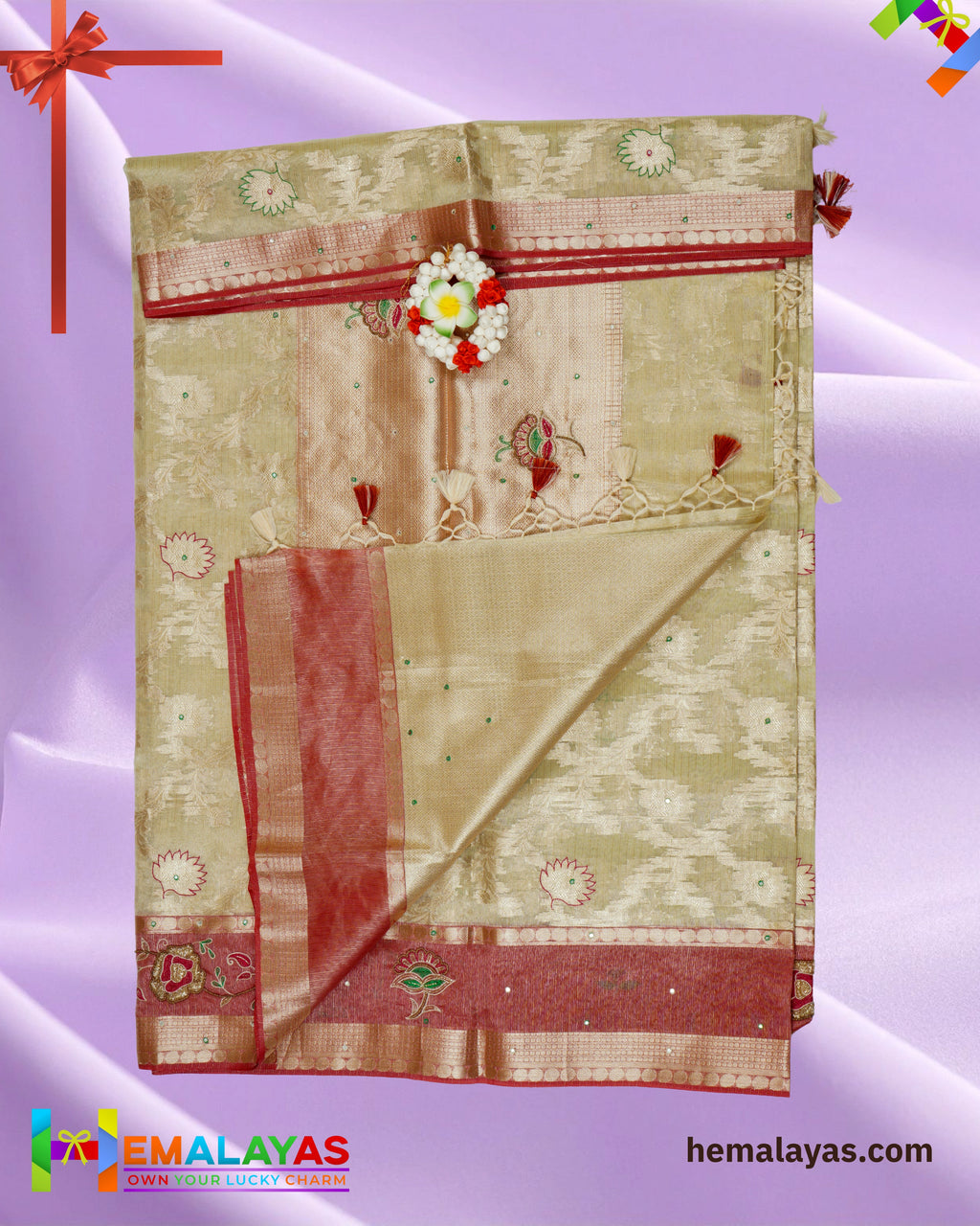 Ivory Gold & Dusty Rose Embroidered Saree – Elegant Festive Grace