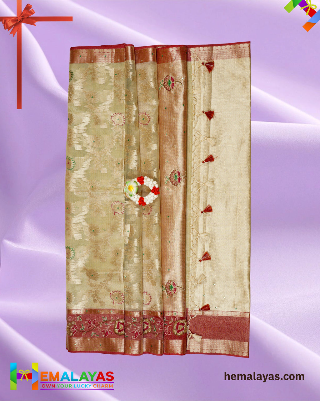 Ivory Gold & Dusty Rose Embroidered Saree – Elegant Festive Grace