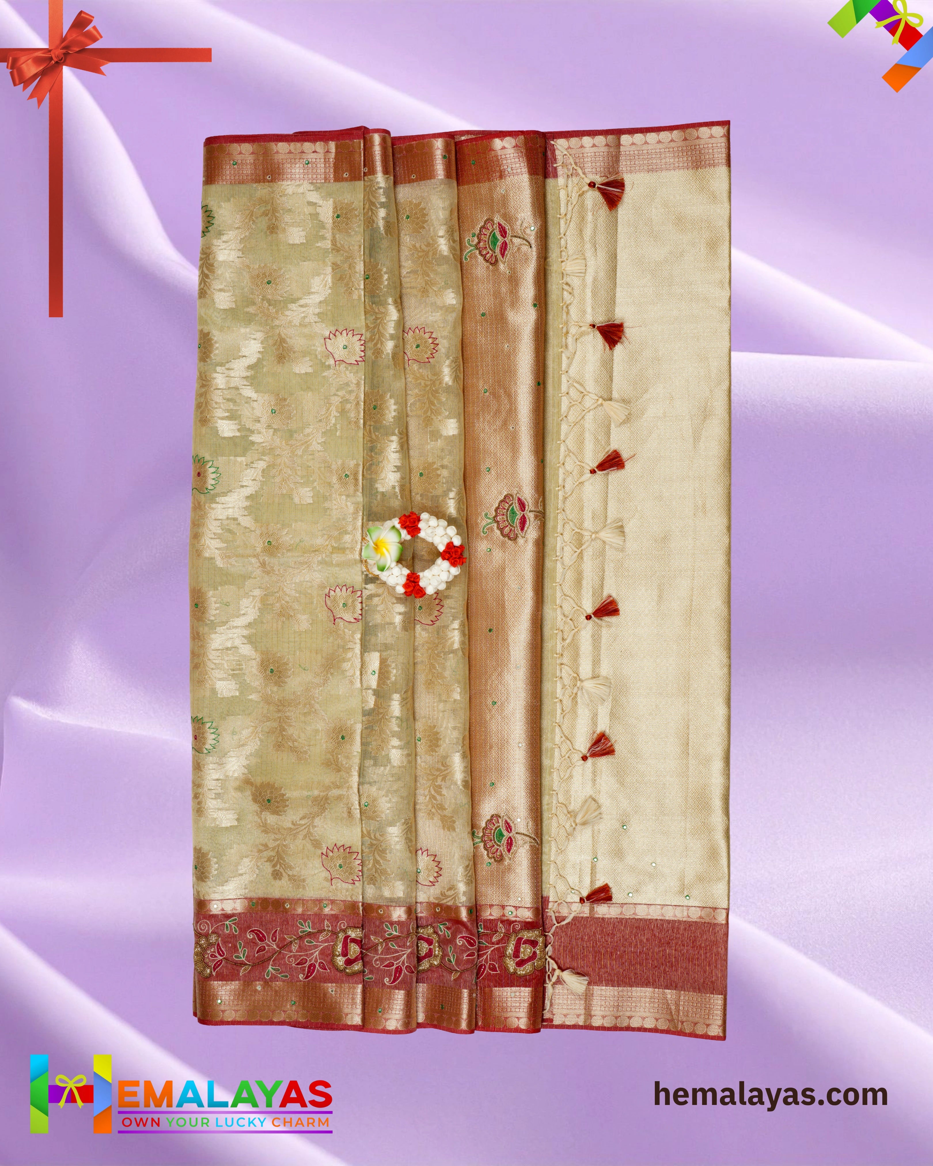 Ivory Gold & Dusty Rose Embroidered Saree – Elegant Festive Grace