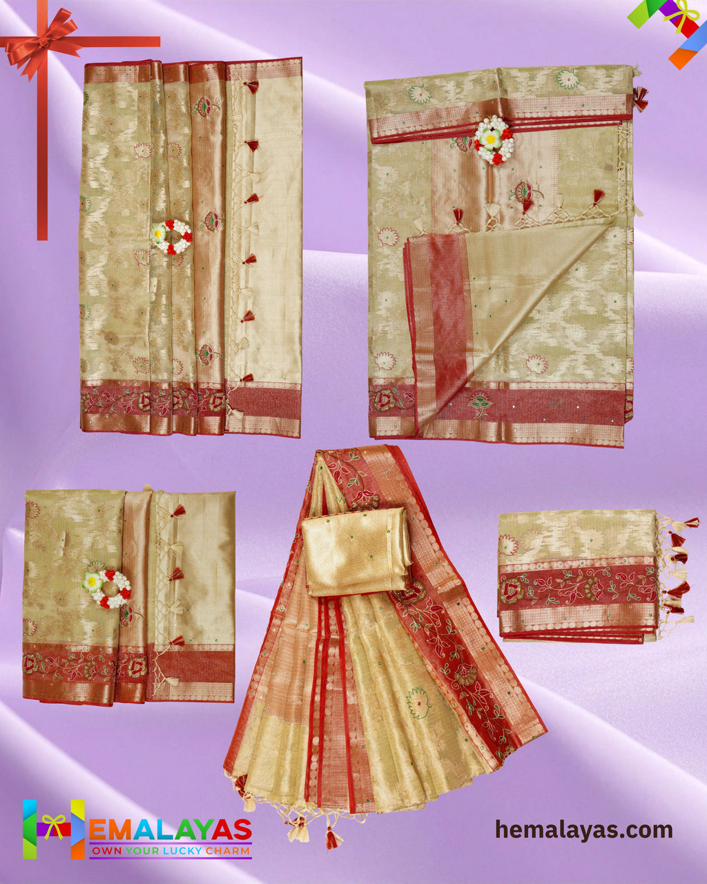 Ivory Gold & Dusty Rose Embroidered Saree – Elegant Festive Grace