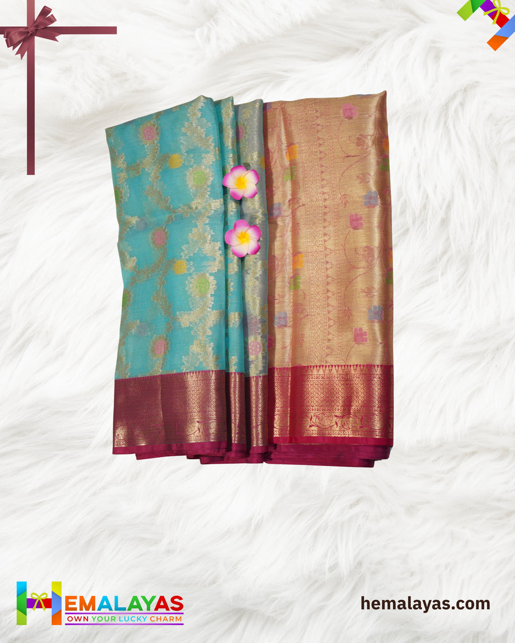 Sky Blue Kora Organza Banaras Saree with Pink Border
