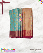 Sky Blue Kora Organza Banaras Saree with Pink Border