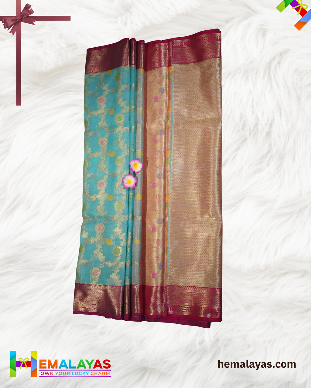 Sky Blue Kora Organza Banaras Saree with Pink Border