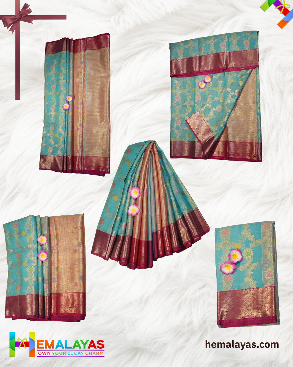 Sky Blue Kora Organza Banaras Saree with Pink Border