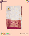Grey Banarasi Soft Silk Dupion Saree with Magenta Border