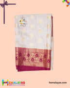Grey Banarasi Soft Silk Dupion Saree with Magenta Border