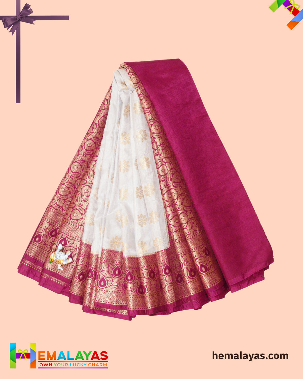 Grey Banarasi Soft Silk Dupion Saree with Magenta Border
