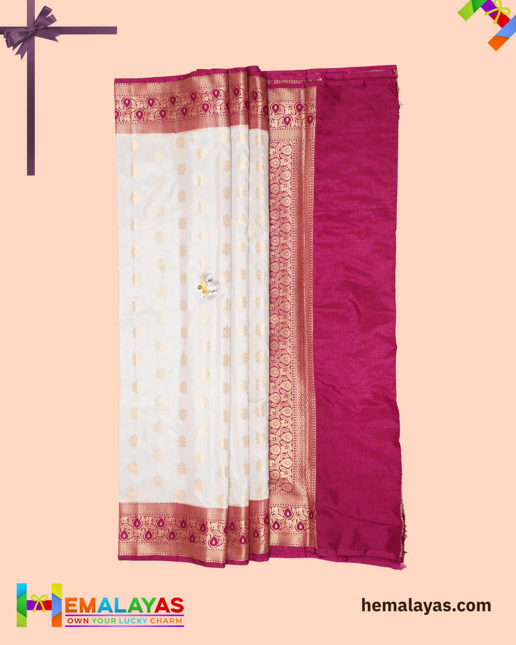 Grey Banarasi Soft Silk Dupion Saree with Magenta Border